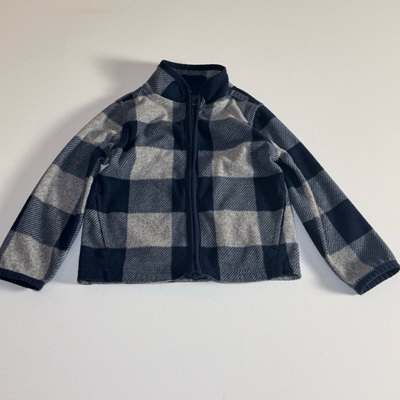 OshKosh B’gosh Toddler Fleece Zip Jacket‎ Navy Blue & Gray Plaid | 2T - Picture 2 of 6